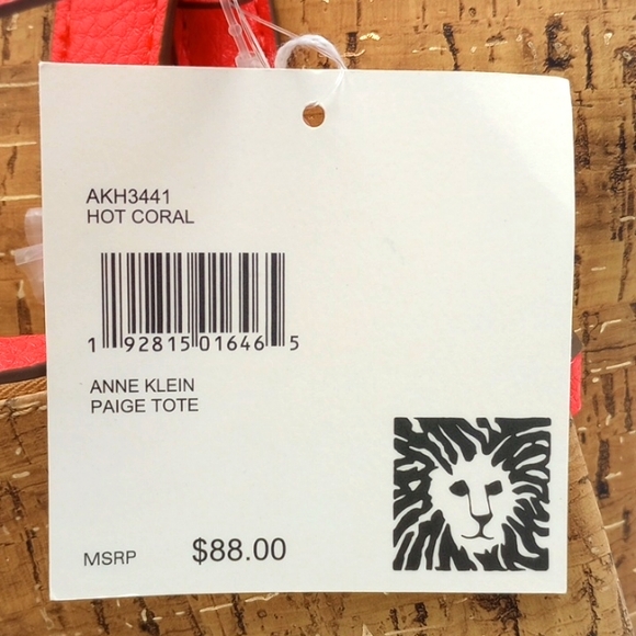 NEW!  Anne Klein, Hot Coral & Cork, Ladies Hand Bag - Picture 2 of 16